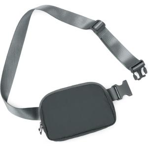 imageODODOS Fleece Mini Belt Bag with Adjustable Strap Sherpa Small Waist Pouch Fanny Pack for Workout Running Traveling Hiking BrownIron Gray