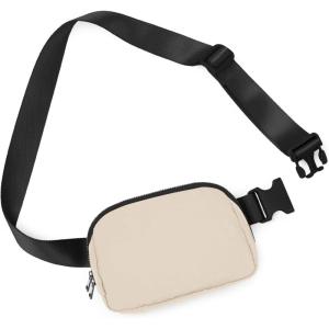 imageODODOS Fleece Mini Belt Bag with Adjustable Strap Sherpa Small Waist Pouch Fanny Pack for Workout Running Traveling Hiking BrownIvory Black