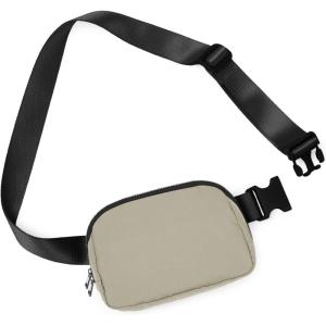imageODODOS Fleece Mini Belt Bag with Adjustable Strap Sherpa Small Waist Pouch Fanny Pack for Workout Running Traveling Hiking BrownKhaki