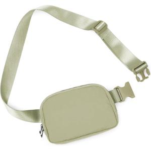 imageODODOS Fleece Mini Belt Bag with Adjustable Strap Sherpa Small Waist Pouch Fanny Pack for Workout Running Traveling Hiking BrownKhaki Green