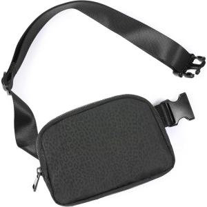 imageODODOS Fleece Mini Belt Bag with Adjustable Strap Sherpa Small Waist Pouch Fanny Pack for Workout Running Traveling Hiking BrownLeopard Black