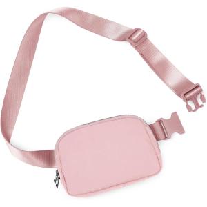 imageODODOS Fleece Mini Belt Bag with Adjustable Strap Sherpa Small Waist Pouch Fanny Pack for Workout Running Traveling Hiking BrownLight Pink