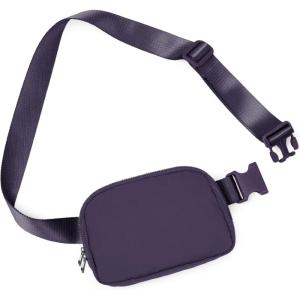 imageODODOS Fleece Mini Belt Bag with Adjustable Strap Sherpa Small Waist Pouch Fanny Pack for Workout Running Traveling Hiking BrownNavy Cosmos