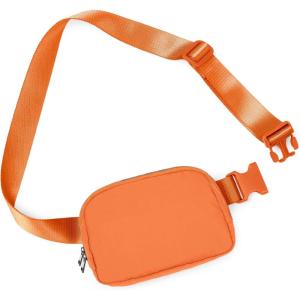 imageODODOS Fleece Mini Belt Bag with Adjustable Strap Sherpa Small Waist Pouch Fanny Pack for Workout Running Traveling Hiking BrownOrange