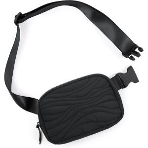 imageODODOS Fleece Mini Belt Bag with Adjustable Strap Sherpa Small Waist Pouch Fanny Pack for Workout Running Traveling Hiking BrownQuilted Black