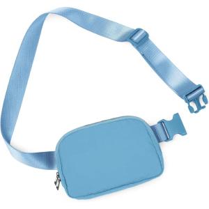 imageODODOS Fleece Mini Belt Bag with Adjustable Strap Sherpa Small Waist Pouch Fanny Pack for Workout Running Traveling Hiking BrownSteel Blue