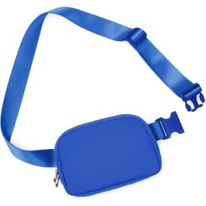 imageODODOS Fleece Mini Belt Bag with Adjustable Strap Sherpa Small Waist Pouch Fanny Pack for Workout Running Traveling Hiking BrownWild Blue