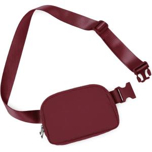 imageODODOS Fleece Mini Belt Bag with Adjustable Strap Sherpa Small Waist Pouch Fanny Pack for Workout Running Traveling Hiking BrownWine