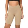 imageODODOS Cloud Feeling Crossover Yoga Shorts with Back Pocket for Women 6quot  8 V High Wasit Lounge Biker ShortsBeige