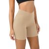 imageODODOS Cloud Feeling Crossover Yoga Shorts with Back Pocket for Women 6quot  8 V High Wasit Lounge Biker ShortsBeige