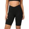 imageODODOS Cloud Feeling Crossover Yoga Shorts with Back Pocket for Women 6quot  8 V High Wasit Lounge Biker ShortsBlack