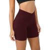 imageODODOS Cloud Feeling Crossover Yoga Shorts with Back Pocket for Women 6quot  8 V High Wasit Lounge Biker ShortsBurgundy