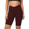 imageODODOS Cloud Feeling Crossover Yoga Shorts with Back Pocket for Women 6quot  8 V High Wasit Lounge Biker ShortsBurgundy