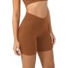 imageODODOS Cloud Feeling Crossover Yoga Shorts with Back Pocket for Women 6quot  8 V High Wasit Lounge Biker ShortsCaramel