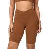 imageODODOS Cloud Feeling Crossover Yoga Shorts with Back Pocket for Women 6quot  8 V High Wasit Lounge Biker ShortsCaramel