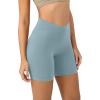 imageODODOS Cloud Feeling Crossover Yoga Shorts with Back Pocket for Women 6quot  8 V High Wasit Lounge Biker ShortsChambray