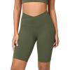 imageODODOS Cloud Feeling Crossover Yoga Shorts with Back Pocket for Women 6quot  8 V High Wasit Lounge Biker ShortsDark Olive