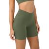 imageODODOS Cloud Feeling Crossover Yoga Shorts with Back Pocket for Women 6quot  8 V High Wasit Lounge Biker ShortsDark Olive