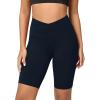 imageODODOS Cloud Feeling Crossover Yoga Shorts with Back Pocket for Women 6quot  8 V High Wasit Lounge Biker ShortsDeep Navy