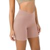 imageODODOS Cloud Feeling Crossover Yoga Shorts with Back Pocket for Women 6quot  8 V High Wasit Lounge Biker ShortsDusty Pink