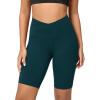 imageODODOS Cloud Feeling Crossover Yoga Shorts with Back Pocket for Women 6quot  8 V High Wasit Lounge Biker ShortsForest Teal