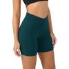 imageODODOS Cloud Feeling Crossover Yoga Shorts with Back Pocket for Women 6quot  8 V High Wasit Lounge Biker ShortsForest Teal