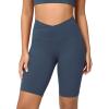 imageODODOS Cloud Feeling Crossover Yoga Shorts with Back Pocket for Women 6quot  8 V High Wasit Lounge Biker ShortsInk Blue
