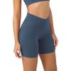 imageODODOS Cloud Feeling Crossover Yoga Shorts with Back Pocket for Women 6quot  8 V High Wasit Lounge Biker ShortsInk Blue
