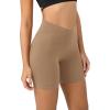 imageODODOS Cloud Feeling Crossover Yoga Shorts with Back Pocket for Women 6quot  8 V High Wasit Lounge Biker ShortsLight Brown