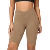 imageODODOS Cloud Feeling Crossover Yoga Shorts with Back Pocket for Women 6quot  8 V High Wasit Lounge Biker ShortsLight Brown