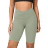 imageODODOS Cloud Feeling Crossover Yoga Shorts with Back Pocket for Women 6quot  8 V High Wasit Lounge Biker ShortsLime Stone