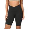 imageODODOS Cloud Feeling Crossover Yoga Shorts with Back Pocket for Women 6quot  8 V High Wasit Lounge Biker ShortsOnyx Black Grey