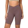 imageODODOS Cloud Feeling Crossover Yoga Shorts with Back Pocket for Women 6quot  8 V High Wasit Lounge Biker ShortsPurple Taupe