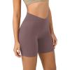 imageODODOS Cloud Feeling Crossover Yoga Shorts with Back Pocket for Women 6quot  8 V High Wasit Lounge Biker ShortsPurple Taupe