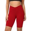imageODODOS Cloud Feeling Crossover Yoga Shorts with Back Pocket for Women 6quot  8 V High Wasit Lounge Biker ShortsRed