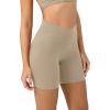 imageODODOS Cloud Feeling Crossover Yoga Shorts with Back Pocket for Women 6quot  8 V High Wasit Lounge Biker ShortsShaker Beige