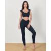 imageODODOS Ruched Front Crop Tank for Women VNeck Cut Out Back Cap Sleeve Cropped TopsDeep Navy