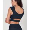 imageODODOS Ruched Front Crop Tank for Women VNeck Cut Out Back Cap Sleeve Cropped TopsDeep Navy