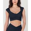 imageODODOS Ruched Front Crop Tank for Women VNeck Cut Out Back Cap Sleeve Cropped TopsDeep Navy