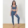 imageODODOS Ruched Front Crop Tank for Women VNeck Cut Out Back Cap Sleeve Cropped TopsInk Blue