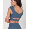imageODODOS Ruched Front Crop Tank for Women VNeck Cut Out Back Cap Sleeve Cropped TopsInk Blue