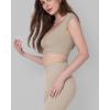 imageODODOS Ruched Front Crop Tank for Women VNeck Cut Out Back Cap Sleeve Cropped TopsShaker Beige