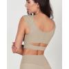 imageODODOS Ruched Front Crop Tank for Women VNeck Cut Out Back Cap Sleeve Cropped TopsShaker Beige