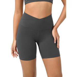 imageODODOS Cloud Feeling Crossover Yoga Shorts with Back Pocket for Women 6quot  8 V High Wasit Lounge Biker ShortsCharcoal