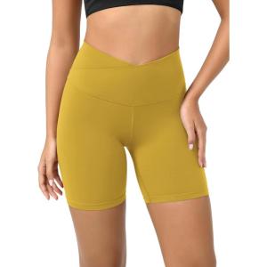 imageODODOS Cloud Feeling Crossover Yoga Shorts with Back Pocket for Women 6quot  8 V High Wasit Lounge Biker ShortsMango Mint