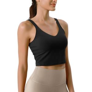 imageODODOS Cloud Feeling Tank Bra for Women U Back Wirefree Longline Sports Bra Yoga Crop TopBlack