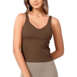 imageODODOS Cloud Feeling Tank Bra for Women U Back Wirefree Longline Sports Bra Yoga Crop TopBrunette