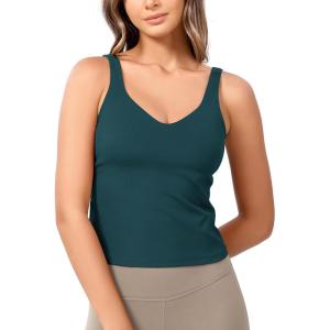 imageODODOS Cloud Feeling Tank Bra for Women U Back Wirefree Longline Sports Bra Yoga Crop TopForest Teal