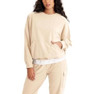 imageODODOS Purevibe Cotton Oversized Sweatshirts Womens Crew Neck Long Sleeve Pullover Tops with Kangaroo PocketBeige