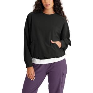 imageODODOS Purevibe Cotton Oversized Sweatshirts Womens Crew Neck Long Sleeve Pullover Tops with Kangaroo PocketBlack